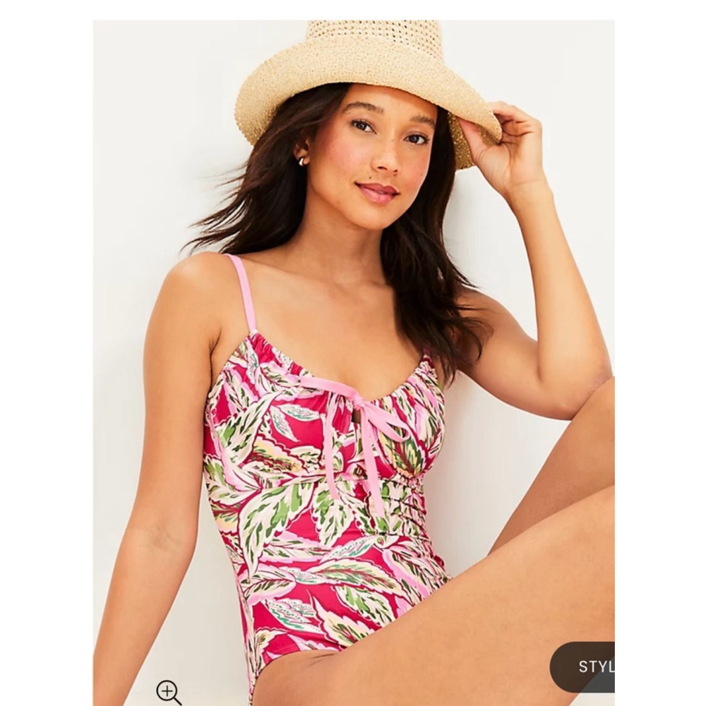 LOFT Swimsuit One-Piece L Pink Fuchsia Palms Underwire support NWT Adjustable